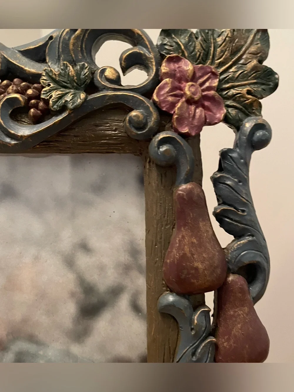 8x10 Photo Frame Fruit And Floral Cast Resin Art Nouveau